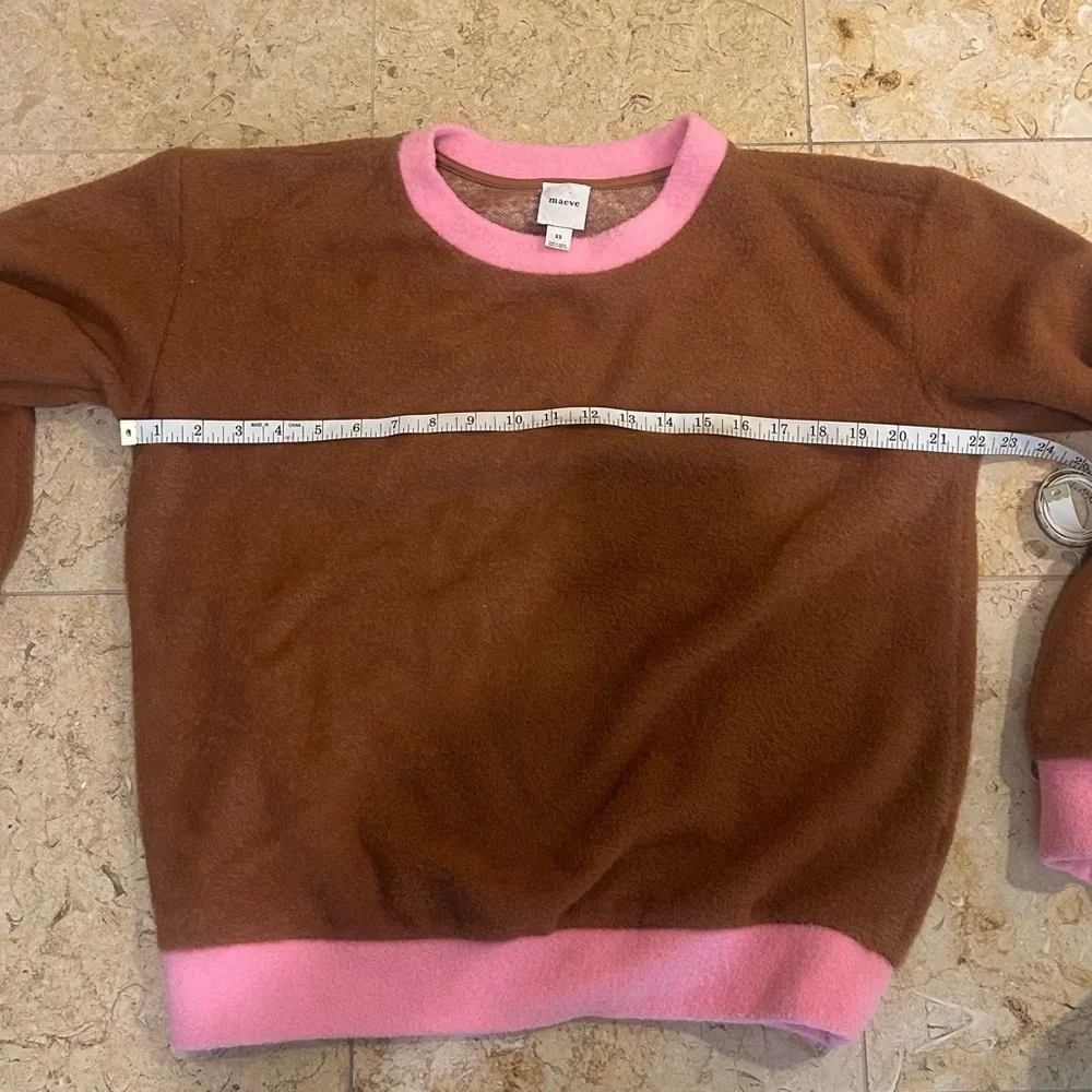 Maeve Anthropologie Brown Plush Oversized Crewneck Sweater w/ Pink Trim Size XS